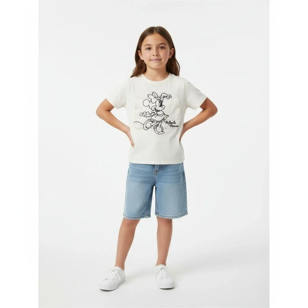 Zara T Shirt Girls 8-9 Off White Disney Minnie Mouse Embroidered Sparkle Tee